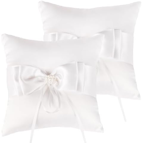 QIRMIZI 2 Pack Ring Pillow,Pearls Ring Cushion, Ring Bearer, Ring Holder for Beach Wedding, Wedding Ceremony, Proposal Cover
