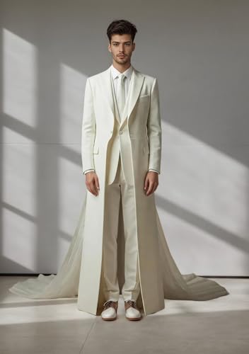 Wedding Suits for Men Regular Fit 3 Piece Mens Suit with Tulle Tail Prom Peak Lapel Mens Suits Elegant Party Tuxedo2