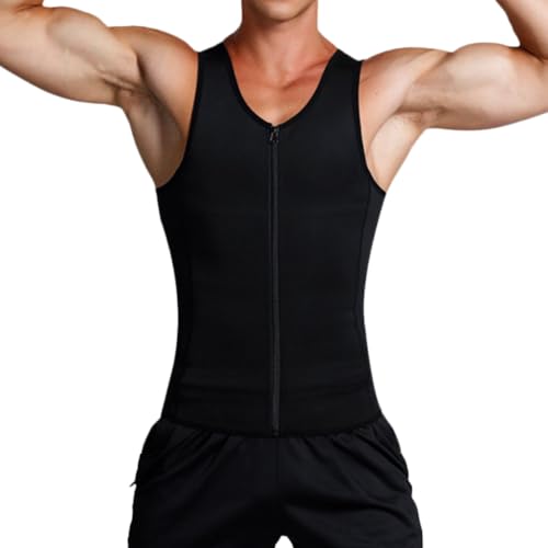 Men's Zipper Waist Trainer Trimmer Vest, Shapewear Slimming Body Shaper Compression Shirt Tank top with Zipper