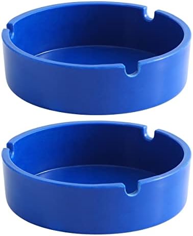 2 PACK Round Ashtray Tabletop Cigarette Ashtray Portable Ashtrays for Cigarette & Cigar Indoor Outdoor Ash Tray Plastic Ashtrays Decor for Home Office Blue