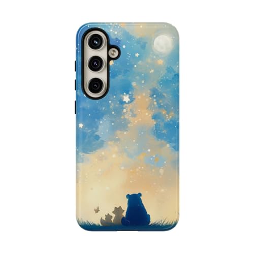 Coque Samsung Galaxy S24 Plus bleu rigide brillante motif animaux ciel étoilé
