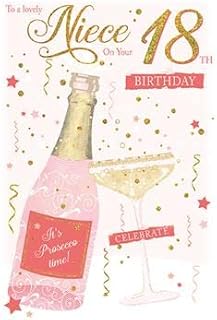 Special Niece Milestone Birthday Card - Age 18 Champagne Bottle & Glitter - Embossed with a Gold Flittered & Foiled Finish (PR830114)