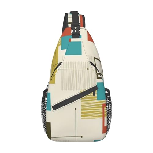 Sac à dos à bandoulière noir imprimé moderne du milieu du siècle pour voyage et randonnée mixte
