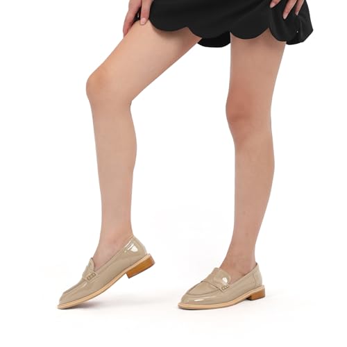 Image of JUSTDANNI Loafers for Women Slip On Shoes with Round Toe 1.2-Inch Low Chunky Block Heel Patent Comfortable Casual Dress Pump Shoes for Wedding Party Work Shopping Dating