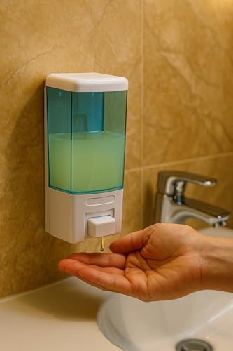 Image of BATH GURU ABS Plastic Manual Push Wall-Mounted Liquid Soap Dispenser for Wash Basin | Bathroom | Kitchen | Restroom, 460Ml, White