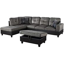 Life Style Contemporary Living Room Sectional Sofa Left or Right Orientation with Ottoman Taupe Gray,Micro-Fiber Left-Hand Facing