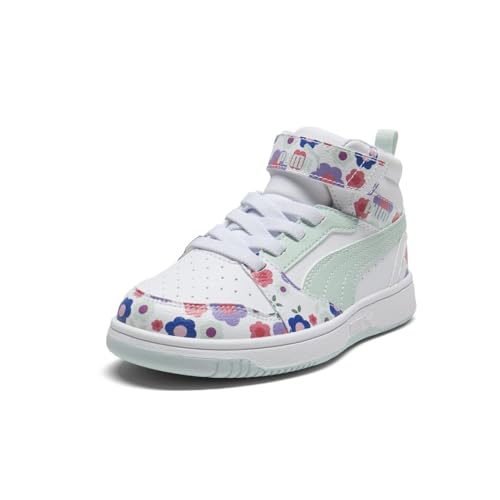PUMA Kids Girls Rebound V6 Flower Floral High Sneakers Shoes Casual - Blue2