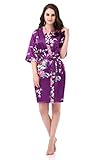 Kimono Robes for Women Floral Peacock Short Silk Bridesmaid Robes Wedding Party Plum S