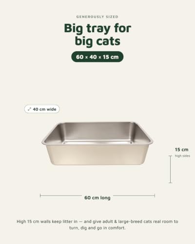 Image of Macushla Stainless Steel Cat Litter Box Large Open Tray 60 * 40 * 15 cms, Rust Proof Metal Litter Tray, Odor Resistant Easy Clean Litter Box for Kittens and Adult Cats