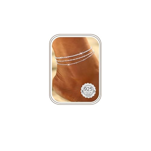 Image of ORAZIO 3 PCS Ankle Bracelets For Women Silver Anklets Women's Anklets Waterproof Adjustable Anklets For Women Sterling Silver Ankle Bracelet A
