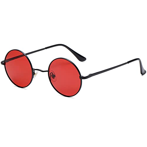 Image of Red Lens Circle Glasses Small Round Polarized Sunglasses for Women Men Retro Hippie Style Circle Sun Glasses