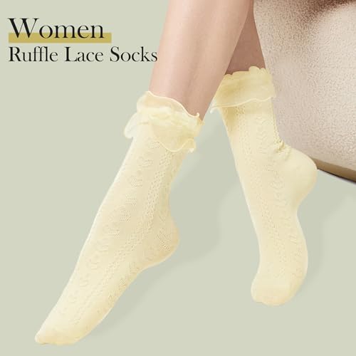 American Trends Women’s Ruffle Lace Socks-Soft Cotton Frilly Socks with Bow for Lolita & Princess Style3