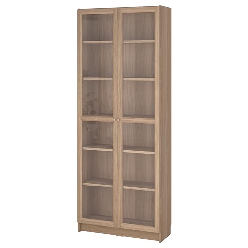 ProTuning Estantería BILLY/OXBERG con puertas de cristal, efecto roble, 80 x 30 x 202 cm