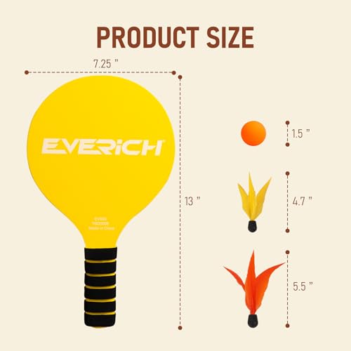 EVERICH TOY Paddle Ball Set – Indoor & Outdoor Racket Game for Kids, Teens, and Adults, Badminton & Camping Games Essentials, Fun for Beach, Yard, and Lawn Play All Year Round - Thumbnail 2