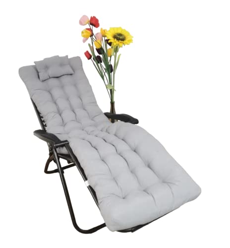 REINO MANSIDI Cojín Tumbona 180x55x6cm Reclinable con Almohada Reposacabeza, Colores Lisos. Colchoneta Tumbona Exterior con Relleno de Fibra Hueca. (Gris Claro)