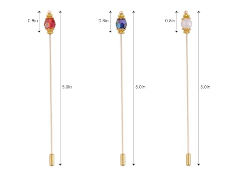 Image of Alilang 3Pcs Vintage Style 5 Inches Long Handle Hat and Lapel Pins with Flexible Bendable Design for Secure Fit on Hats, Scarves, and Suits