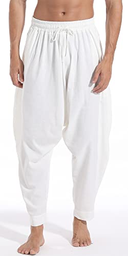 Harem pants homme décontracté pantalon ample blanc taille L