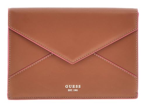 Sac enveloppe GUESS Medium Envelope Cognac aux finitions dorées