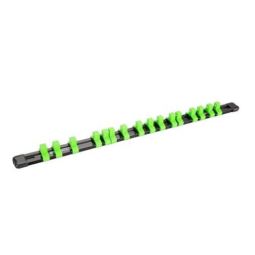 OEMTOOLS 22196 1/2-Inch Drive Professional Black Anodized Aluminum Socket Organizing Rail for Organizing Sockets with Adjustable Ball Bearing Style Studs to Keep Sockets in Place, 16-Piece