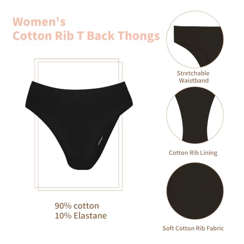 Image of High Waist Thong Women Ribbed Cotton Panties S-4XL Pack 6 | Auithery High Waist Thong Underwear Women Ribbed Cotton Tummy Control Thongs Panties Size S-4XL Pack 6