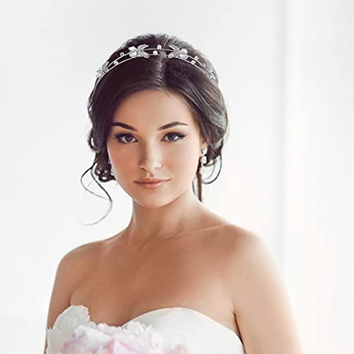 FRCOLOR Butterfly Headband Double Layer Hairband Shiny Bride Headdress Crystal Hair Hoop Wedding Hair Jewelry for Bride Girls Women - Image 3