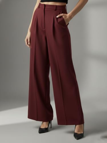 Image of GRECIILOOKS Trousers for Woman | Womens High Rise High Waist Flared Korean Style | Formal Pant for Women Office Wear| Track Pants for Womans Elegant for College & Events (Available in Plus Size)
