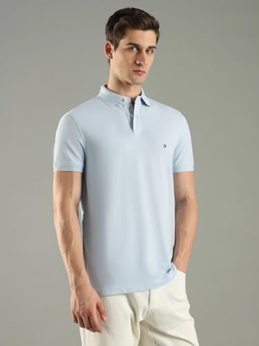 Image of Tommy Hilfiger Solid Regular fit Cotton Polo t-Shirt