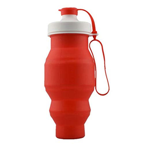Preisvergleich Produktbild Auslaufsicherer Reisen Klappbecher - Bpa-frei, Zusammenklappbar Food-grade Silikon Wasserflasche Für Camping Wandern Jogging -rot 530ml(19oz)