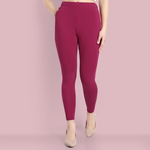 Image of ONE SKY Women Ankle Length Leggings | Premium Cotton Modal Spandex Blend | High Waist Stretchable & Bio-Washed Fabric | Colour-Lock | Ethnic Leggings for Women