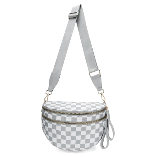 Emmafy Crossbody Bags for Women, Checkered and Solid Crossbody Bags, Large Capacity Waterproof Waist Bag/Messenger Bag