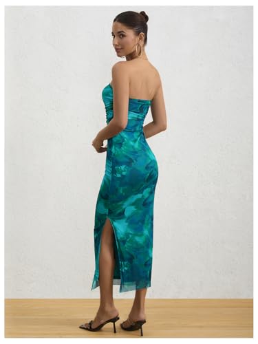 Milumia Women's Printed Strapless Tube Top Maxi Dress Slit Hem Sleeveless Bodycon Wedding Guest Party Long Dresses2