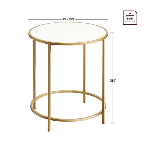 Vasagle Round Side Table, End Table With Metal Frame, Small Coffee Accent Table, Nightstand, Bedside Table, Easy Assembly, For Living Room, Bedroom, Modern Style, Gold And White Ulet282A10 #TOP2