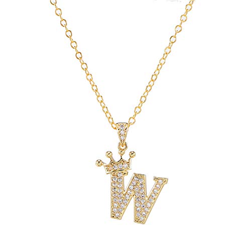 Hemlock A-Z Crown Initial Necklace for Women Gold Plated Necklace Statement Name Letter Pendant Chain Necklace Gift for Mom