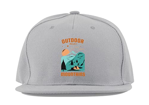 Casquette baseball visière plate grise de camping et outdoor adventures en coton respirant