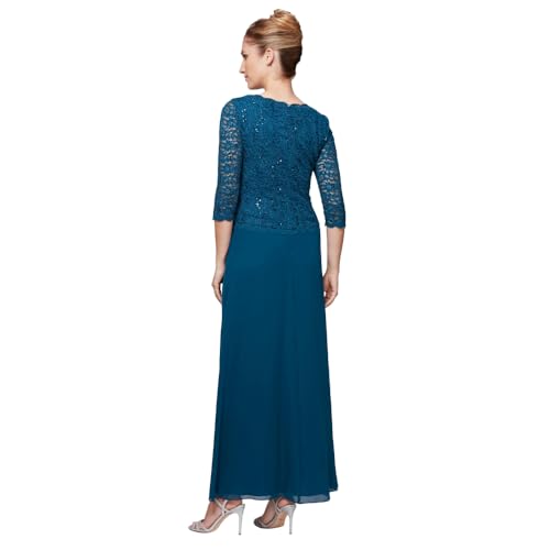 Image of Alex Evenings Women's 3 /4 Sleeve Stretch Lace Bodice Mock One Piece Gown