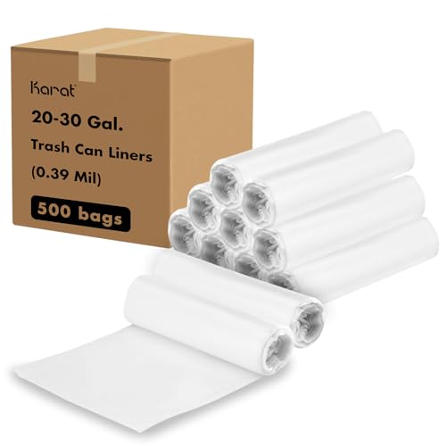 Karat Trash Bags [20-30 Gal - 500 pc] | 10 Microns | Clear High Density Garbage Can Liners | 30