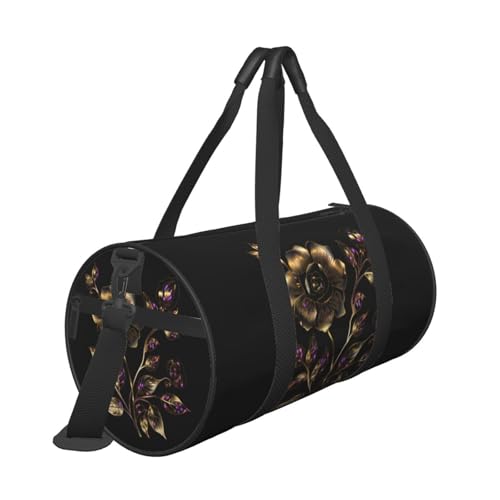 black and gold flowers printed Travel Bag Casual luggage bag3
