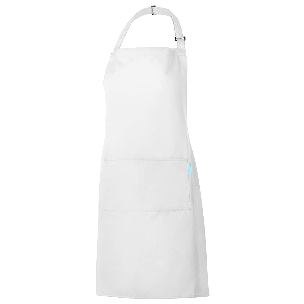 Adults Polyester Kitchen BBQ Restaurant Apron with Adjustable Neck Belt 2 Pockets for Cooking Baking Gardening for Men Women-White-image-39