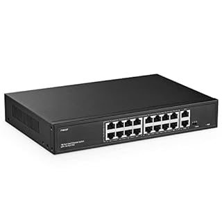 Switch PoE a 16 porte, porte PoE+ da 10/100Mbps, 2 Uplink Gigabit Ethernet, IEEE802.3af/at, max 200W, VLAN e PoE Extend 250m, switch Ethernet non gestito senza ventola con montaggio a rack