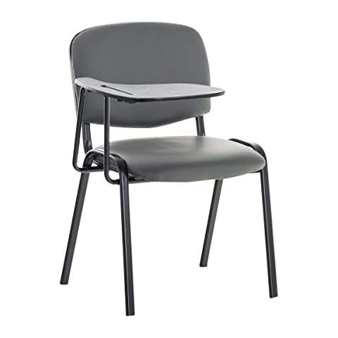 CLP Besucherstuhl Ken mit Klapptisch | Robuster Konferenzstuhl mit gepolsterter Sitzfläche und Kunstlederbezug, Farbe:grau Cover
