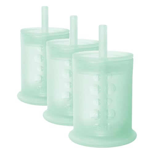 Olababy Silicone Training Cup with Straw Lid | Babies Water Drinking Cup | 6+ Mo Infant To 12-18 Months Toddler | Sippy Cup For Kids &amp; Smoothie Cup | Baby Led Weaning (Mint, 5 oz) (Pack of 3)