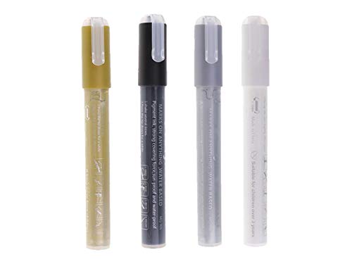 Image of Gold,Silver,White,Black Permanent Acrylic Paint Marker Pens For Rocks Painting,Ceramic,Glass,Wood,Fabric,Canvas,Mugs,Scrapbooking Craft,Card Making(4 Pcs),medium
