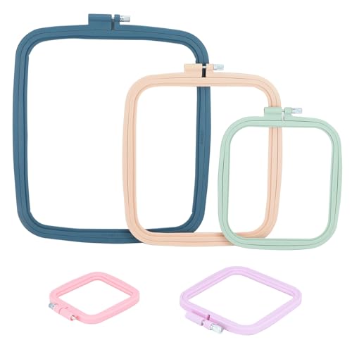 Cerceaux à broder carrés QWORK en plastique ABS avec vis réglables, lot de 5 tailles