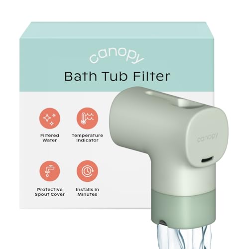 Canopy Baby Bath Tub Filter – Gentler Water Filtration for Delicate Skin | Reduces Chlorine & Irritants | BPA-Free Silicone Spout Cover | Easy Tool-Free Install | Activated Carbon Filtration
