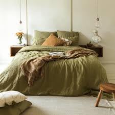 Linen Duvet Cover Set, Olive Green, Soft Washed Bedding, Relaxed Style, Queen Size-image-8