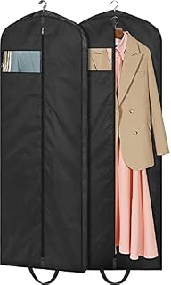 MISSLO 65" Long Garment Bags for Travel Dress Bag Wedding Dress Cover Waterproof Clothing Bags Storage Hanging Clothes Protectors for Wardrobe Bags 2 Packs for Gowns, Tuxedos, Coats Carrier, Black