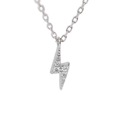 Tiny Lightning Bolt Crystal Necklace for Women Girls S925 Sterling Silver White Gold Plated Minimalist Personalized Little Small Pendant Choker Necklaces Link Chain 18 inches Delicate Fashion Gifts