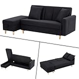ソファー 3人掛け カウチ l字 ソファ 収納付き 大容量 ソファーベッド 一人暮らし 多機能 3人がけソファー 肘付き オットマン付き 木脚付き sofaクッション2個（ブラック）