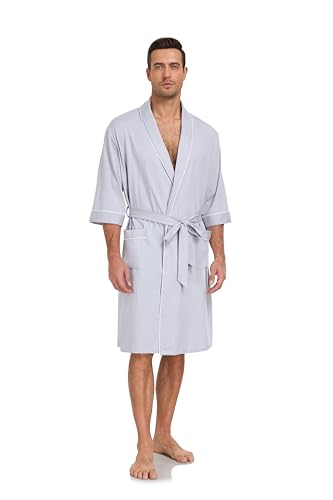 Image of COLORFULLEAF 100% Cotton Men's Bathrobes Summer Kimono Short Sleeve Lightweight Soft Breathable Spa Robe for Men