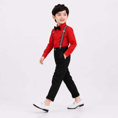 Image of SAGAR IMPEX Boys Cotton Blend Solid Full Sleeves Shirt and Pant Set with Suspender and Bow Tie | Clothing Set for Boys